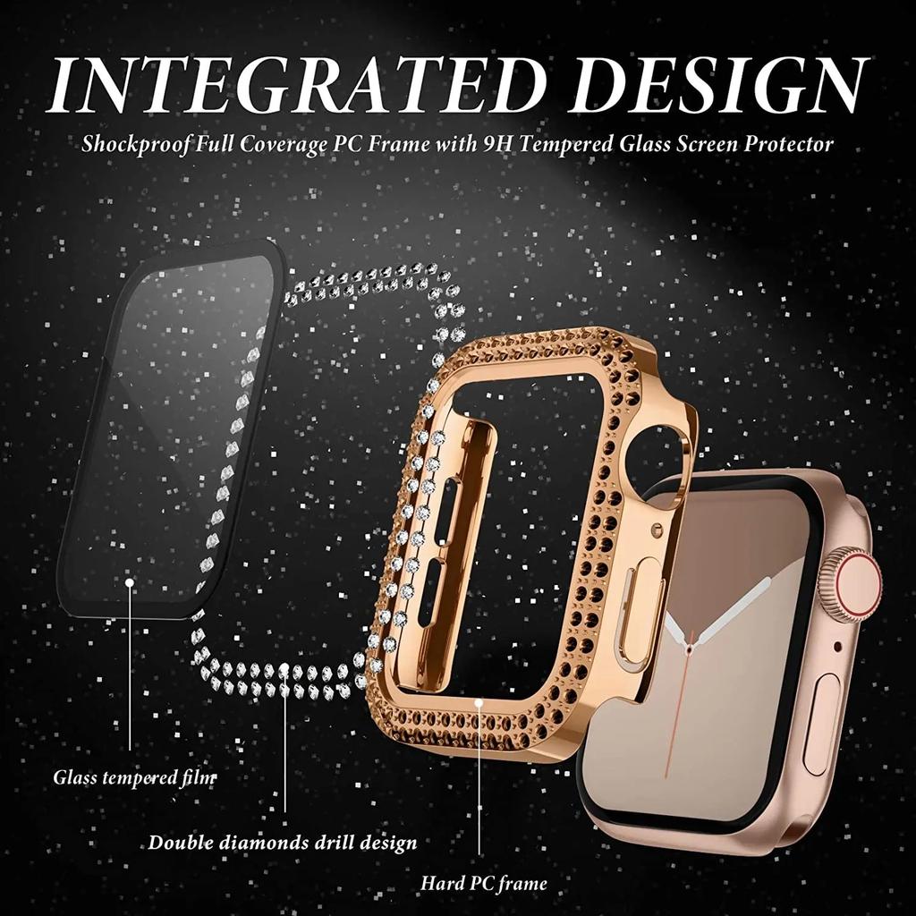Diamond Case For Apple watch 40mm 41mm 44mm45mm 42mm 38 Accessories Bling Bumper Protector Cover iWatch series 3 4 5 6 7 se 8 9