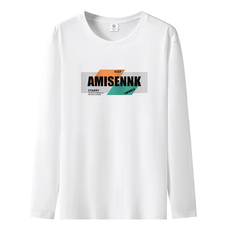 S-5XL Mens Long Sleeved T-Shirt Pure Cotton Man Big Size Crew Neck Sweatshirt