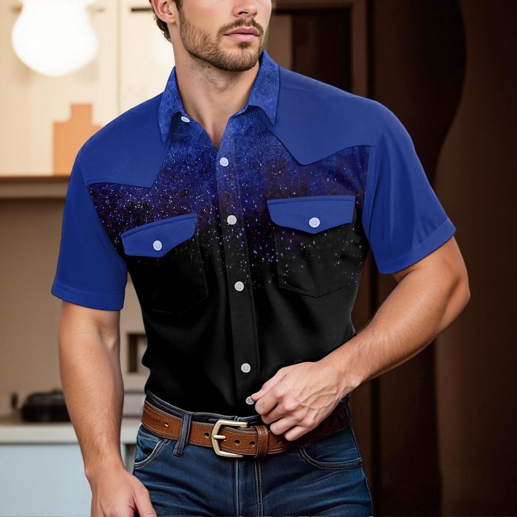 Men'S Fashionable Lapel And Shoulder Length Short Sleeved Casual Top