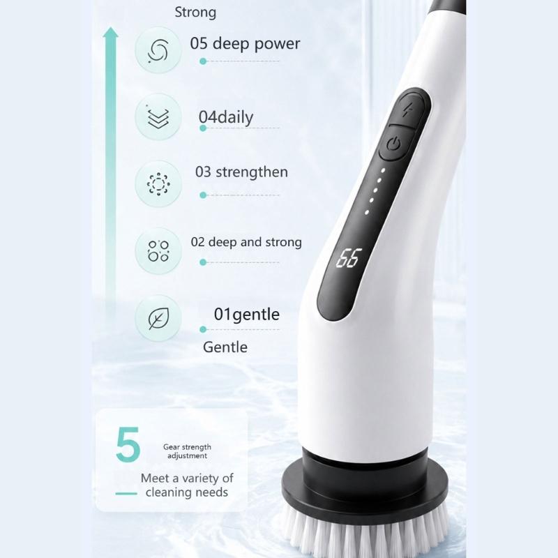 Rechargeable Power Scrubber with 2000 mAh Battery, Long Handle, and Round Brush Head for Sinks, Stovetops, Tile Grout, and Bathroom Edges