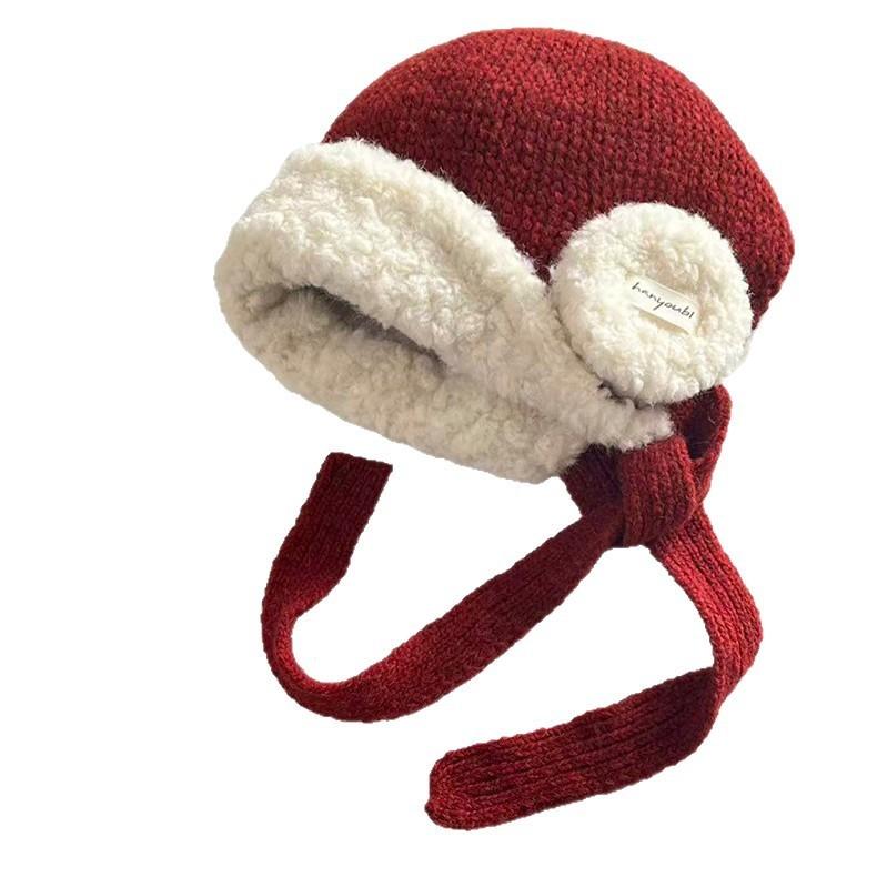 

Gray Wool Beanie Cap With Color Block Design For Casual Winter Wear красный