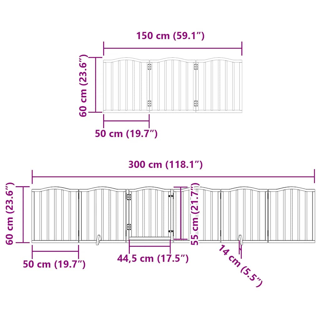 12 Piece Foldable Dog Gate with Door 600 cm Poplar Wood