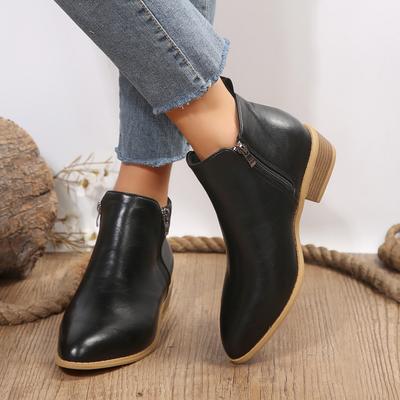 Autumn and Winter New European and American Pointed Thick Heel Short Tube Fashion Boots Women's Mature Fashion Large Size Foreign Trade Low Heel Women