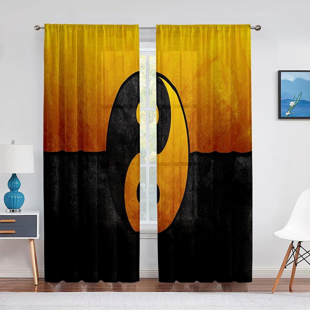 Oriental Themed Dragon with Yin Yang Curtains for Living Room Home Decor Modern Kitchen Bedroom Window Cortinas 2pcs Rod Pocket