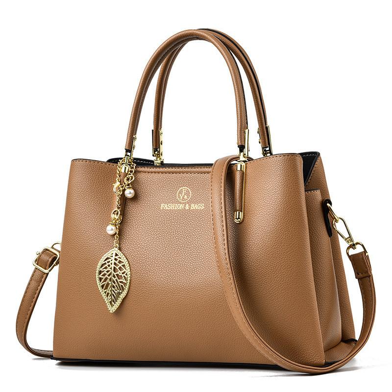 Stylish Pu Material Women s Tote Bag With Zipper Closure And Multiple Inner Pockets хаки