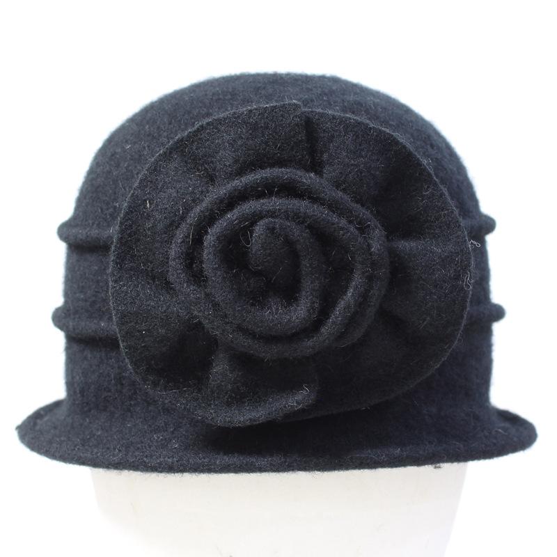 Elegant Flower Style Autumn Winter Girl's Cap Fedora Pure Wool Women's Hat