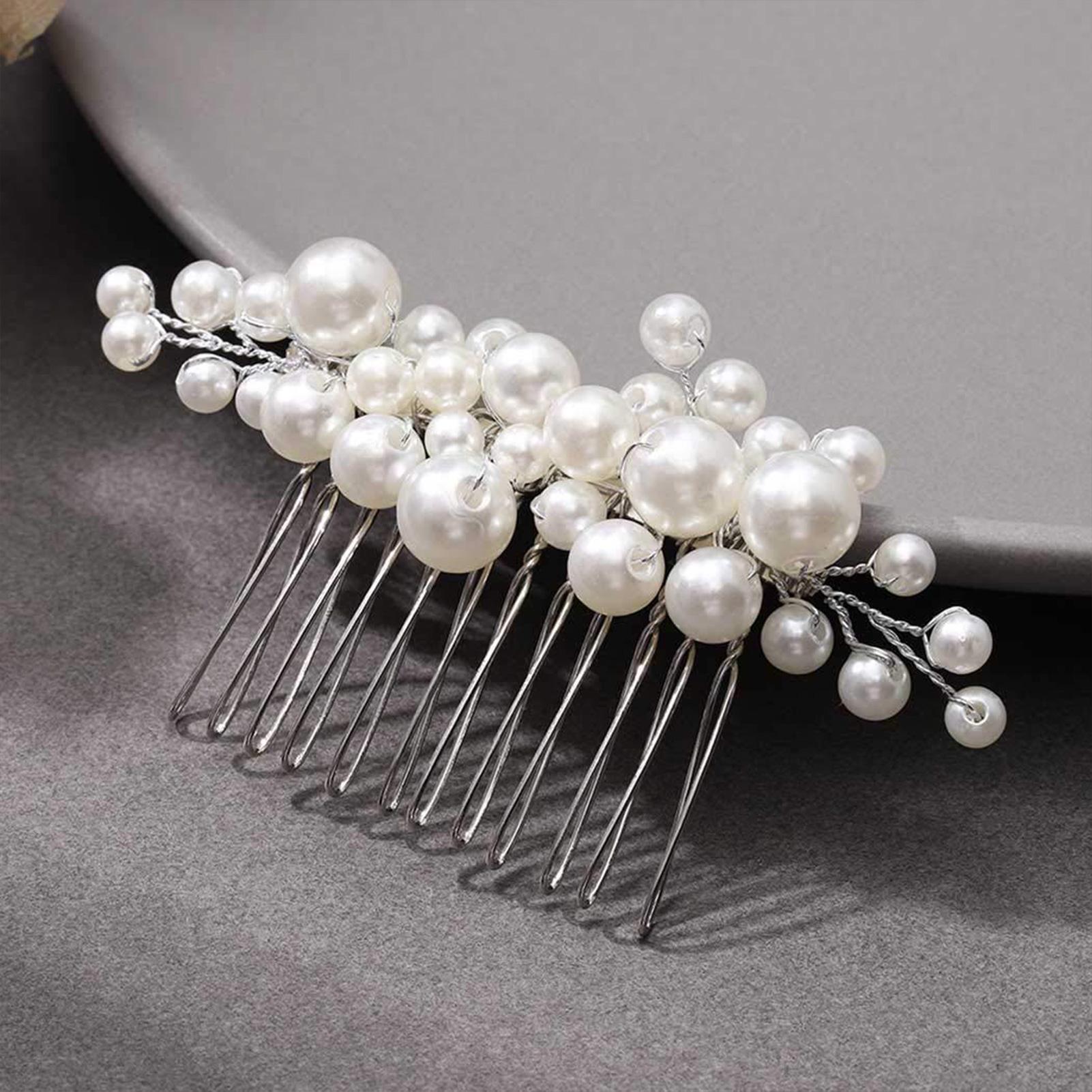 

Baroque Pearls Alloy Hair Comb Handmade Pearls Hair Accessories for Bride Female Daily Headdress Jewelries срібний