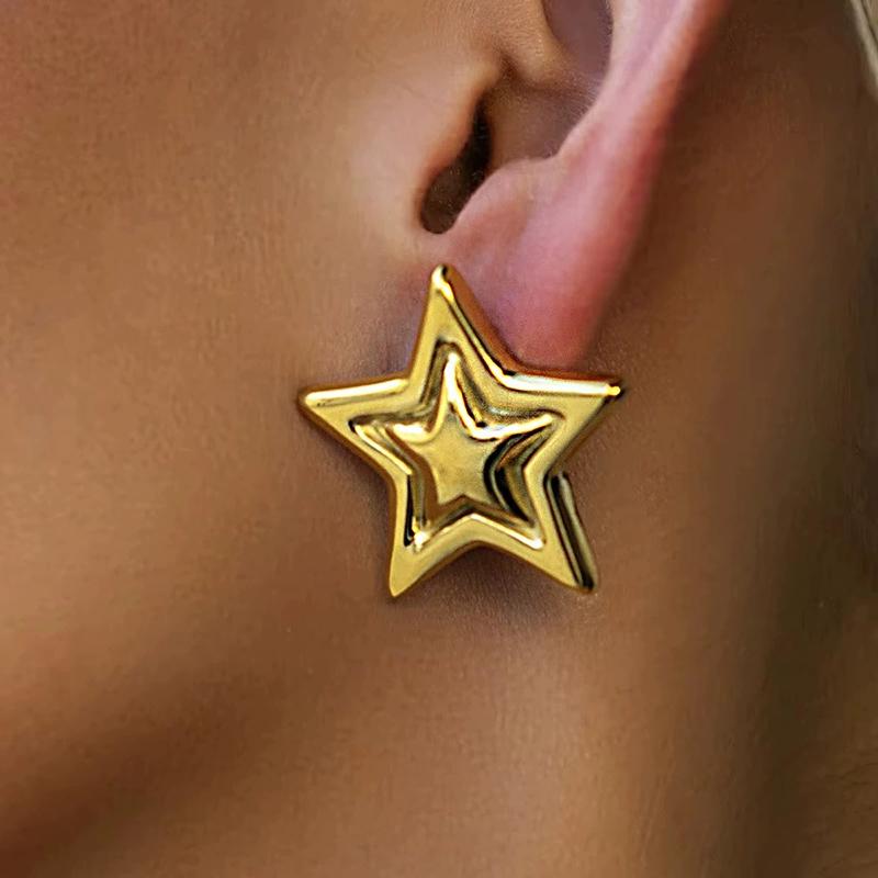 Stainless Steel Delicate Star Shaped Stud Earrings for Women Geometric Metal Smooth Earrings High Quality Waterproof Jewelry