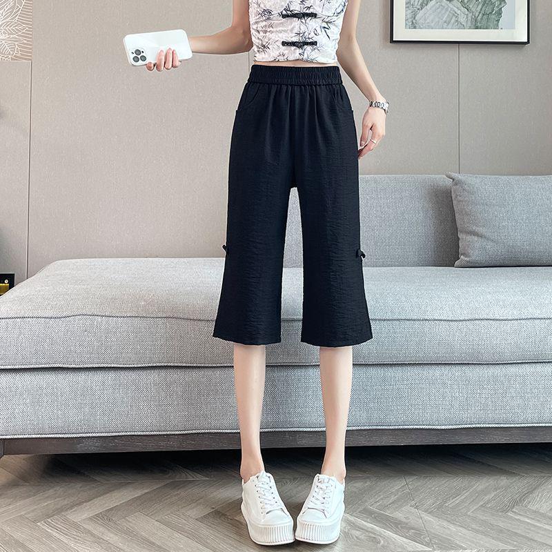 

Ice Silk Cotton Linen Women s 7-Point Micro-Flared Pants - Summer 2025 New Chinese Style XL (115-125 lbs) чёрный
