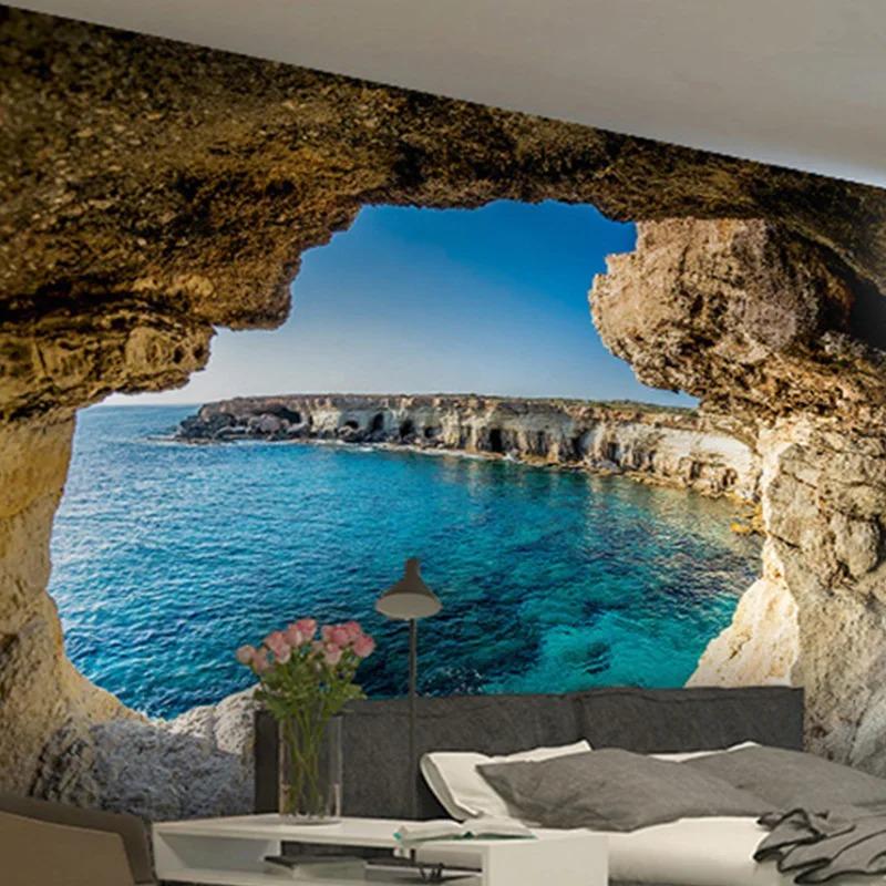 Modern Simple Photo Wallpaper Cave Seascape Nature Mural Living Room Bedroom Decor Wallpaper Space Expansion Wall Murals