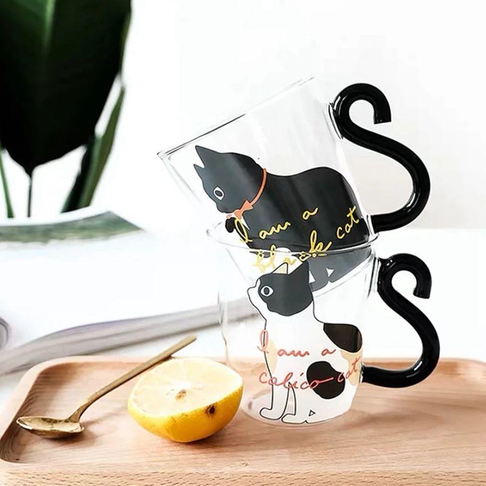 Cute Creative Glass Cat Tail Handle Heat Resistant Handy Cup Mug Glass Cup Breakfast Mug