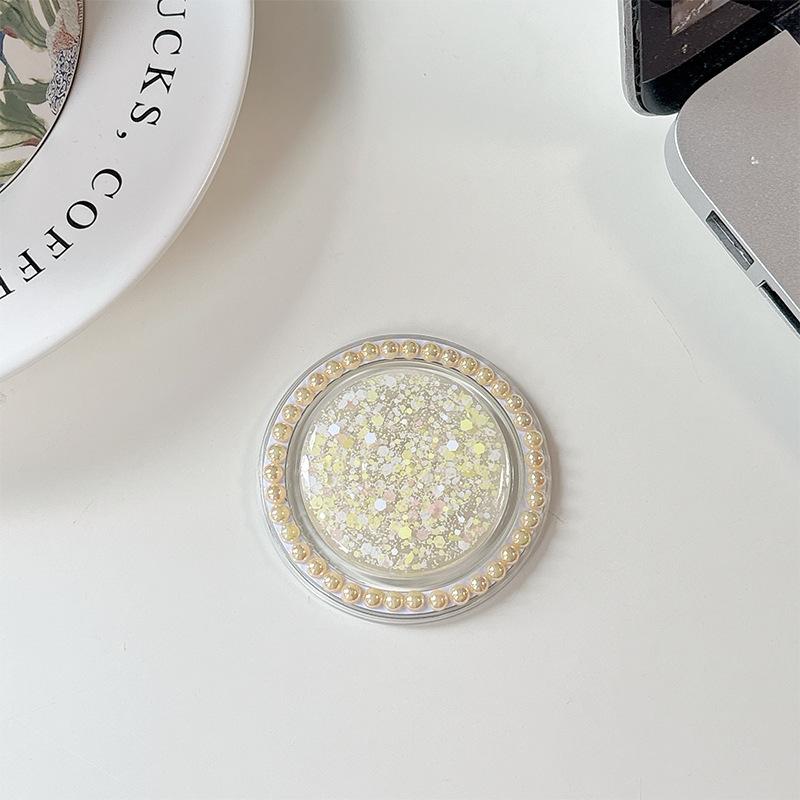Creative Solid Color Epoxy Pearl Sequin Glitter Mobile Phone Airbag Holder Magnetic Desktop Support Lazy Ring