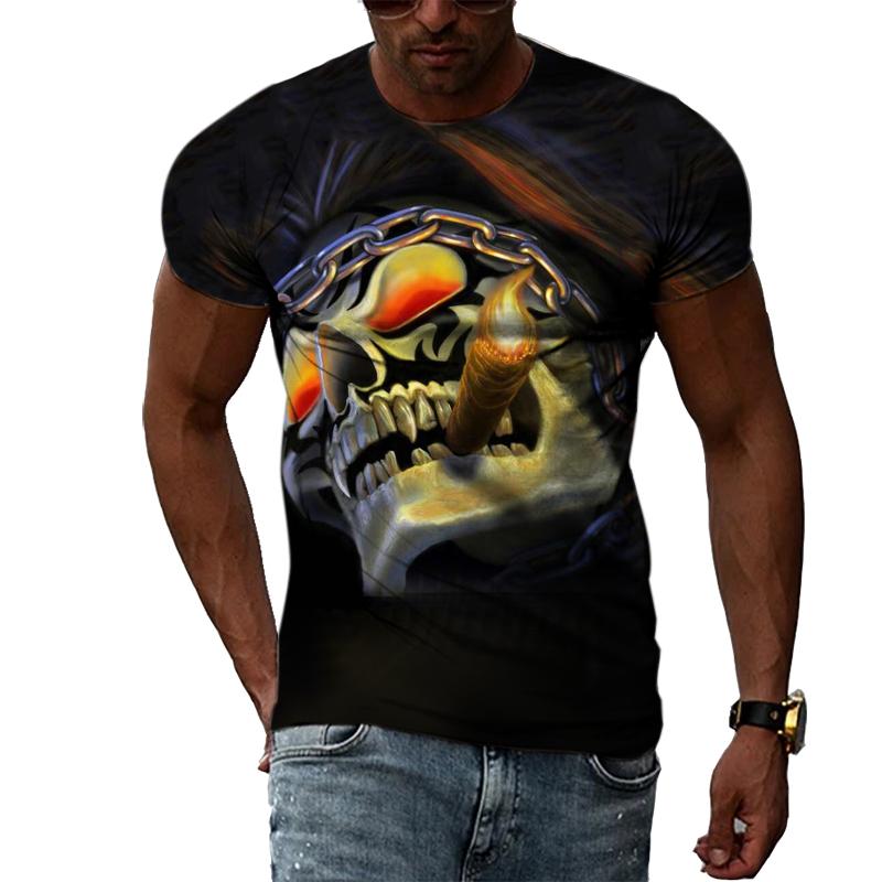 Sommermode Angst Totenköpfe Grafik Lässiges bedrucktes T-Shirt Hip Hip Harajuku Stil Rundhals Kurzarm Herren T-Shirts