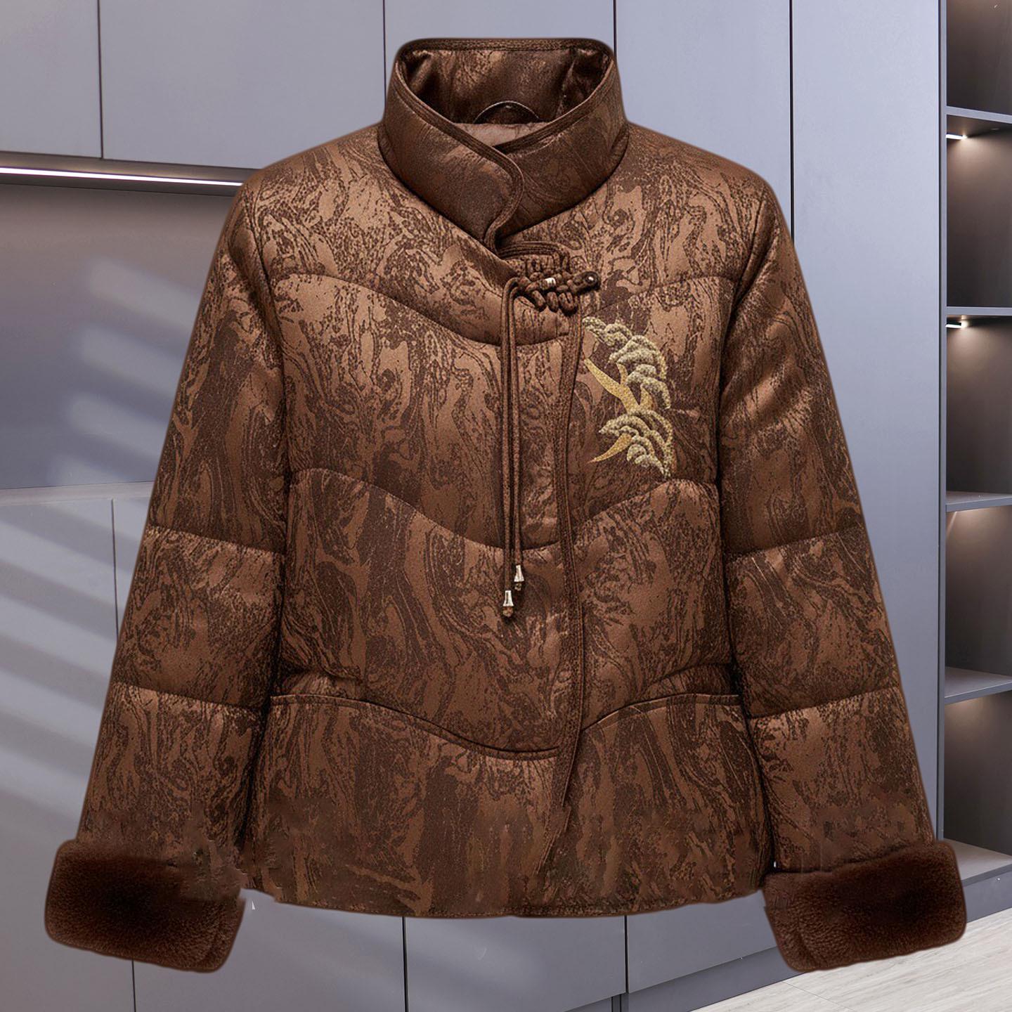 

Petite Embroidered Down Jacket for Fall/Winter, Tang Suit Cotton Outerwear for Middle-Aged and Elderly Women 3XL (Recommended 120-130 lbs)