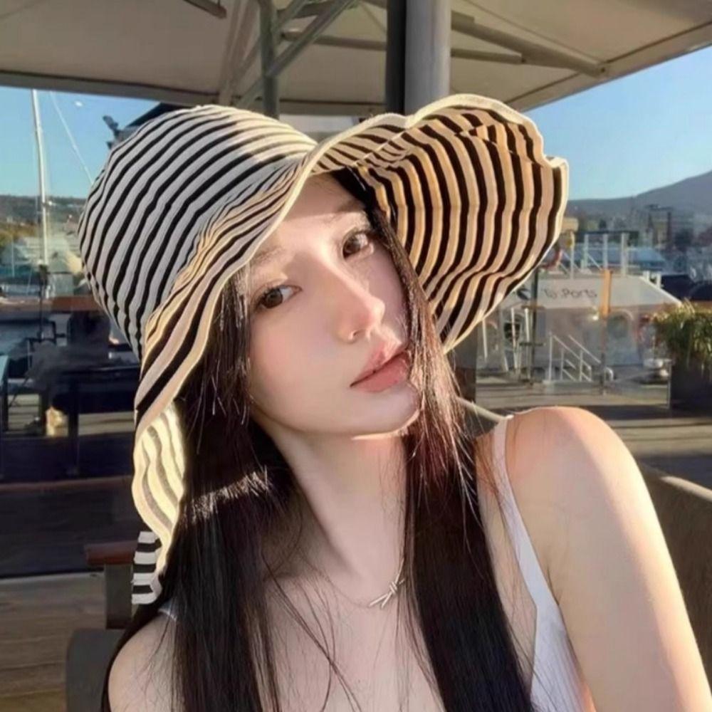 Lightweight Sun Hats Foldable Summer Hats New Stripe Fisherman Hat  Summer Travel