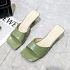 Women's Summer Mid Heel Slide Sandals, Square Toe Open-Toe Slippers One-Strap High Heel Slip-On Shoes