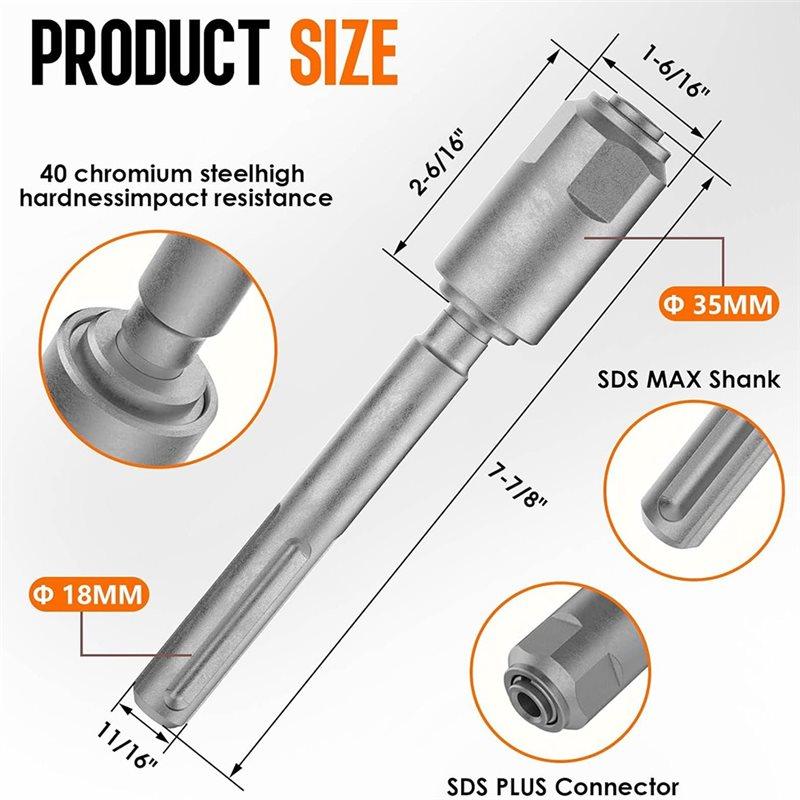 T21C Rotary Hammer Connection Adapter, SDS-Max To SDS-Plus Adapter, 40 Chrome Steel Hammer Drill Bits Included