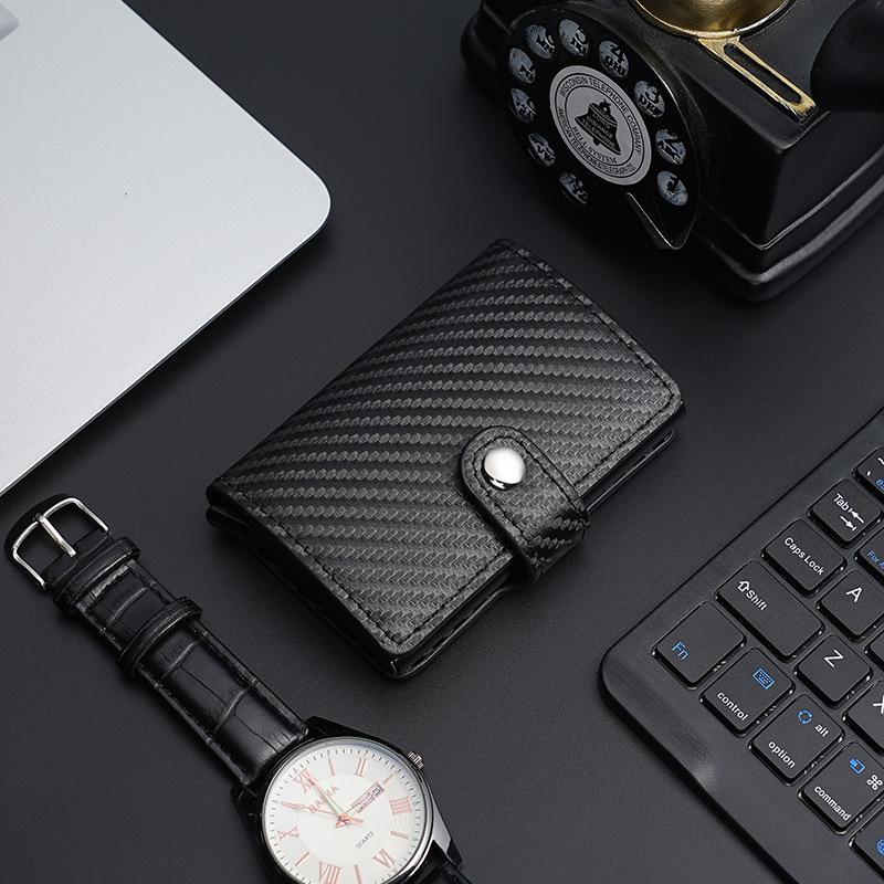 

Держатель для карт с долларовой клипсой, новый ПУ кошелек из алюминиевого сплава, автоматический эластичный карман для карт углеродного волокна черного