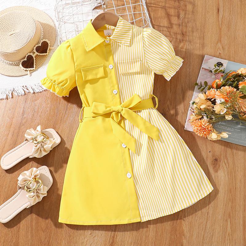 Children's Summer Children's Patchwork Color Short-sleeved Shirt Skirt Girl's Dress