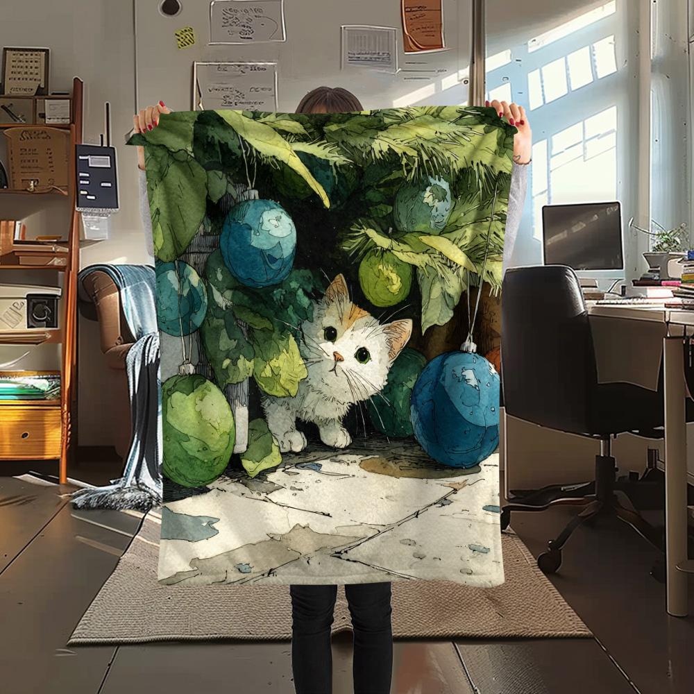 Cats Looking Up Print Flannel Blanket, High quality Comfortable for All Seasons, Home Decor, Warmth and Comfort