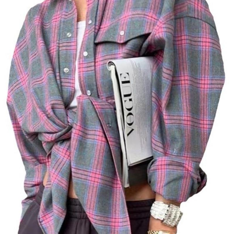 DAFIFY Dámská móda Ležérní Jaro Podzim Kostkovaný potisk Dlouhý rukáv POLO Límec Halenky a Košile