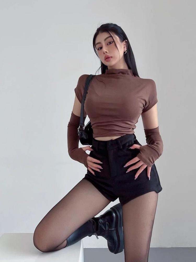 Sexy šortky Dámské Zimní Móda Nové Nepravidelný Vysoký Pas Pevné Tenké Zavinování Boky Šortky Kapsy Streetwear Dámské Běžné