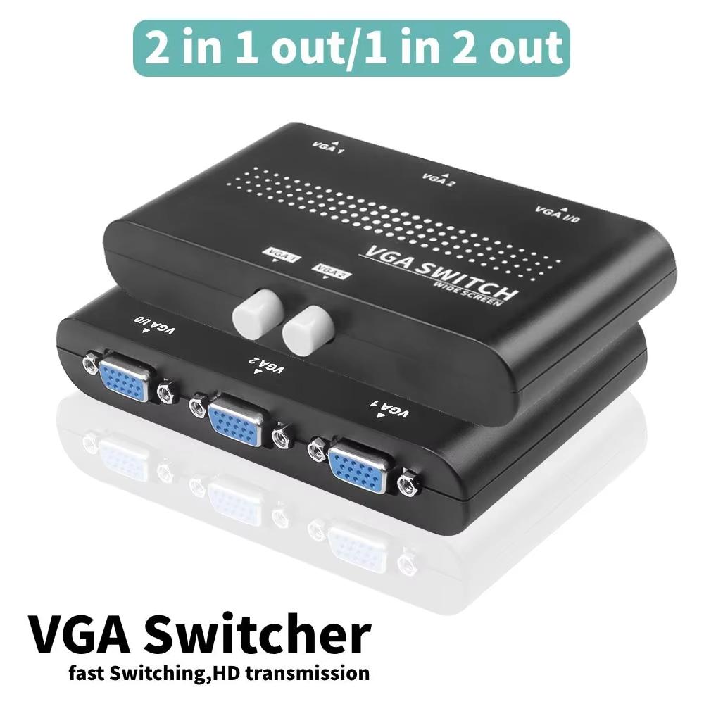 

2 in 1 out 2 Ports VGA Switcher Splitter 2 Ways VGA Video Switch Adapter Converter Box for PC TV Laptop Monitor Accessories чёрный