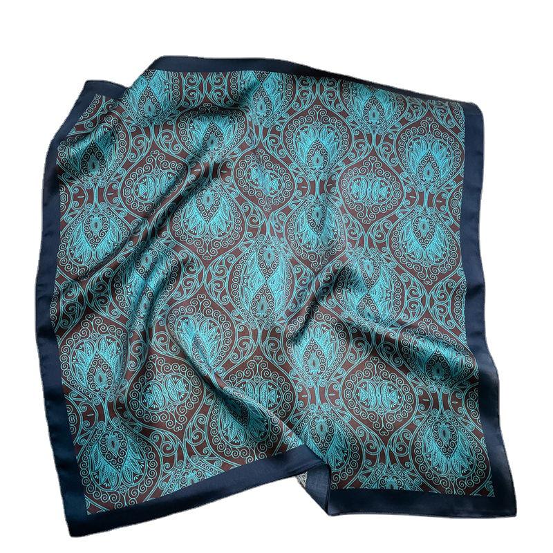 Retro Blue Mulberry Silk Scarf: Versatile Women's Fashion Accessory for Spring and Autumn