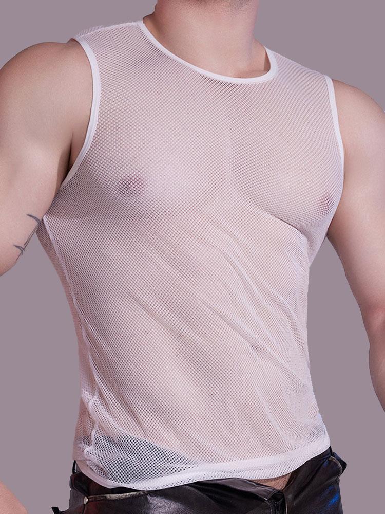 Herren Mesh Durchsichtig Tanktops Sexy Formgebende Weste Dünn Atmungsaktiv Mann Sommer Party T-Shirts Ärmellos Nachtclub Tanz