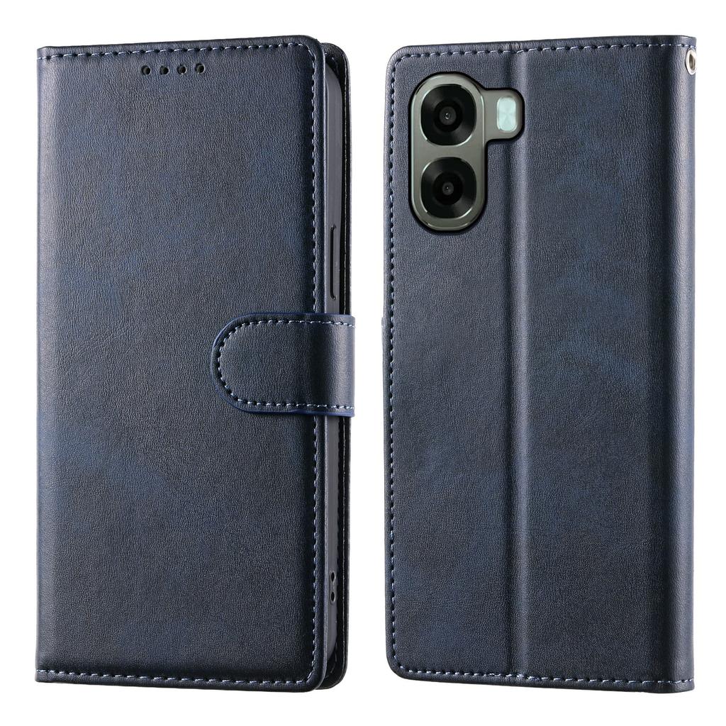 Phone Case For Oppo A6x 5G / A6x 4G Stand Wallet Calf Texture PU Leather Flip Phone Cover with Wrist Strap