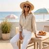 Women's Casual Striped Long Sleeve Collared Shirt Blouse Top for Everyday Wear