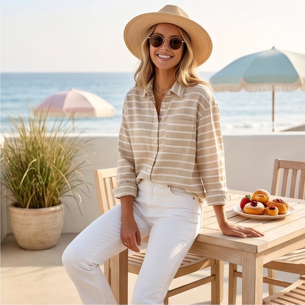 Women's Casual Striped Long Sleeve Collared Shirt Blouse Top for Everyday Wear