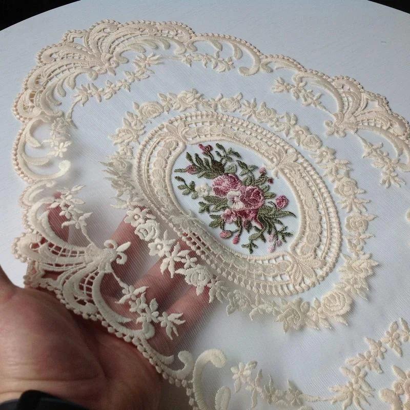 European Oval Lace Embroidery Coaster Bedroom Study Kitchen Cup Table Mat Food Fruit Plate Cover Decoration