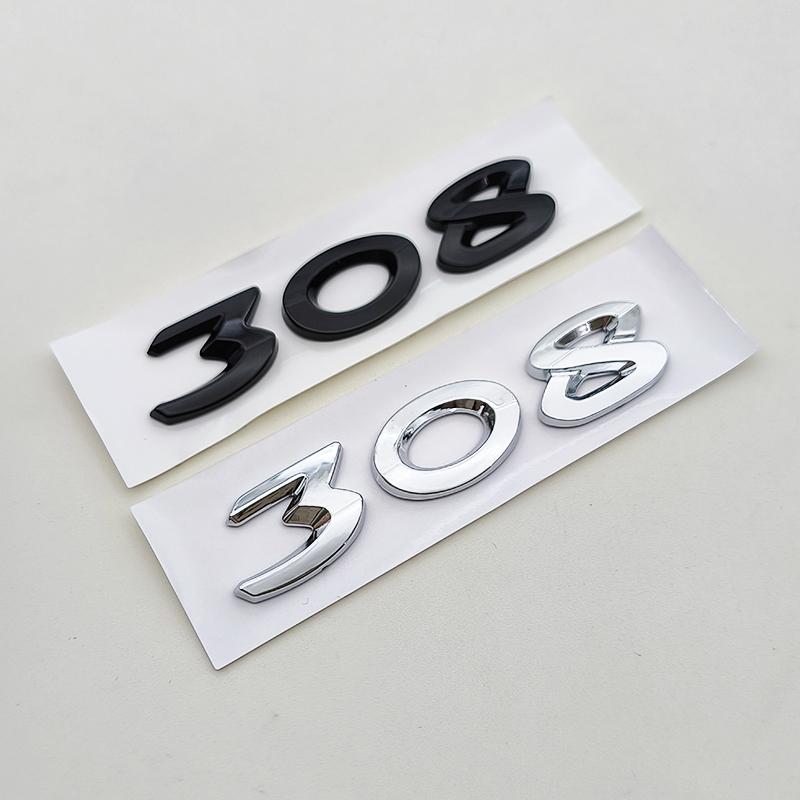 JGCR7 New 3D ABS Chrome Black Logo 308 Emblem Letters Sticker Car Rear Trunk Badge for Peugeot 308 SW GT Line GTI T9 T7 P5 Accessories
