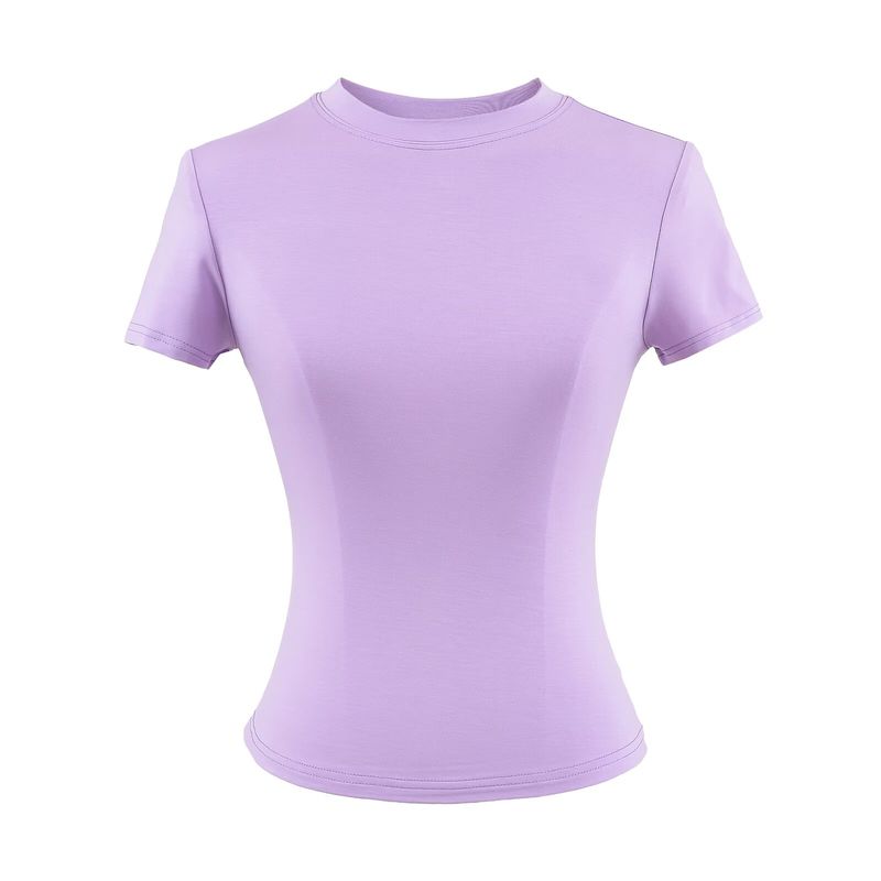 

Pure Desire Internet Celebrity Figure Tight Waist round Neck Short Sleeve T-shirt Sweet Girl Tight Stretch Short Bottoming Top Lavender M