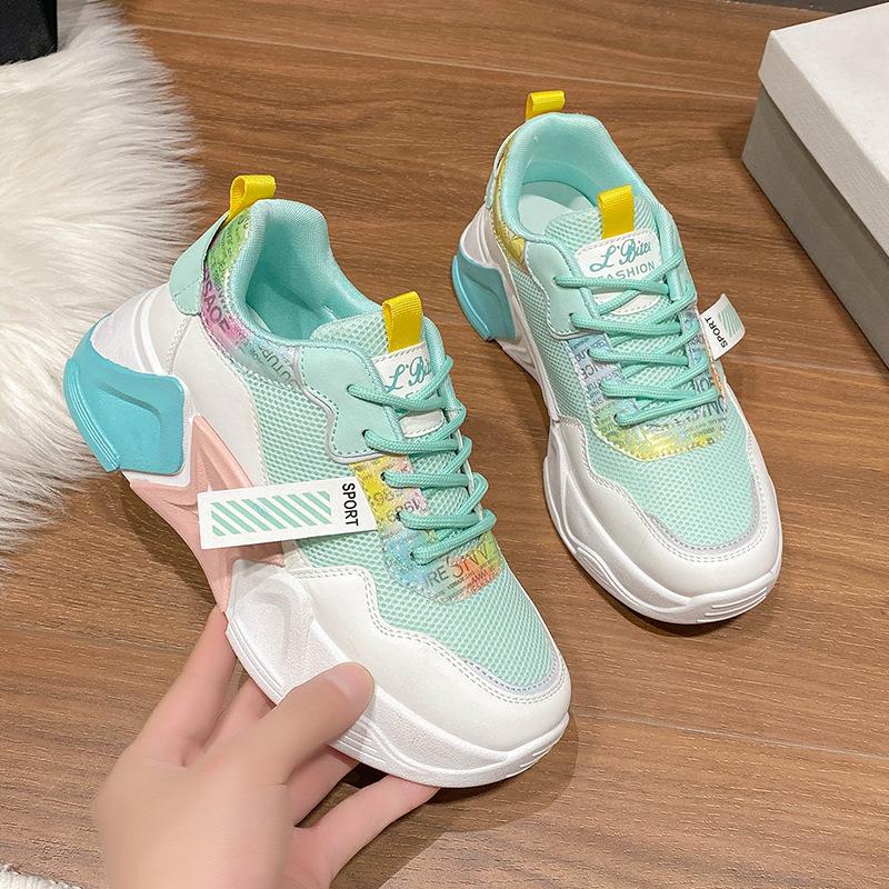 

Кроссовки женские весенне-летние туфли для папы студентки цветная повседневная обувь с маффиновой подошвой на толстой подошве тренд 38