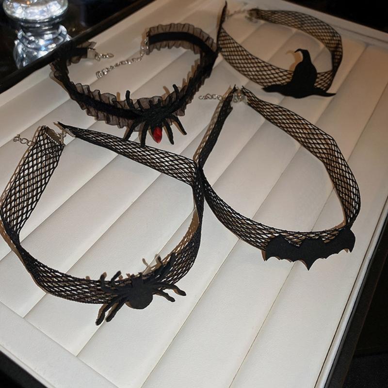 Gargantilha de Halloween para Mulheres Menina Elegante Sexy Renda Preta Gargantilha Cool Steampunk Aranha Colar Joia Presente Mulheres