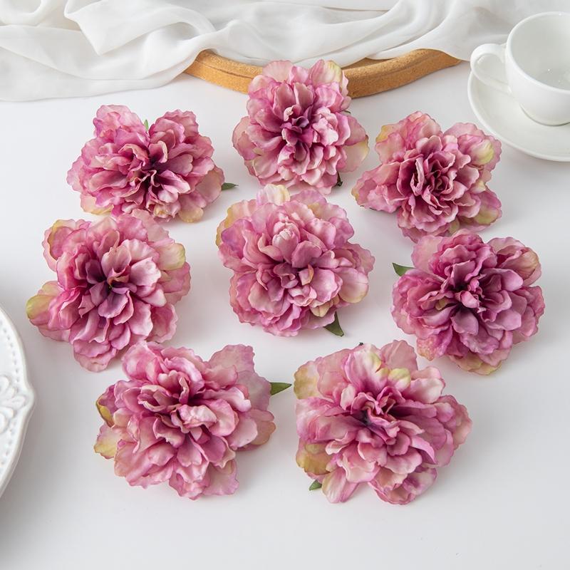 5/10 шт. Штучно Зроблених Квітів З Обпаленими Краями та Півонії Для Домашнього Дозвілля, Шпильки Для Волосся, Весільна Прикраса Одягу, Скрапбукінг