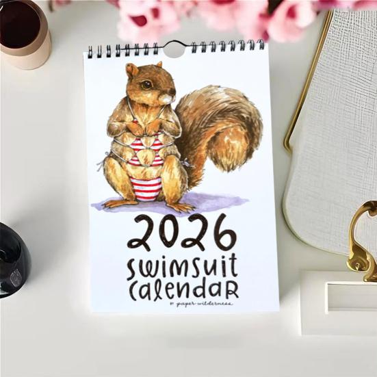 2026 Cute Animals Swimsuit Wall Calendar 12-Month Hanging Planner Funny Animal Theme Calendar for Home Office Classroom Use