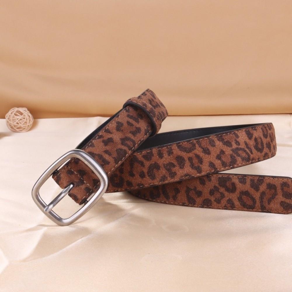 Gold/Silver Buckle Suede Leather Belt Leopard Print Fashion Belt Retro Waist Belt Jeans Dresses