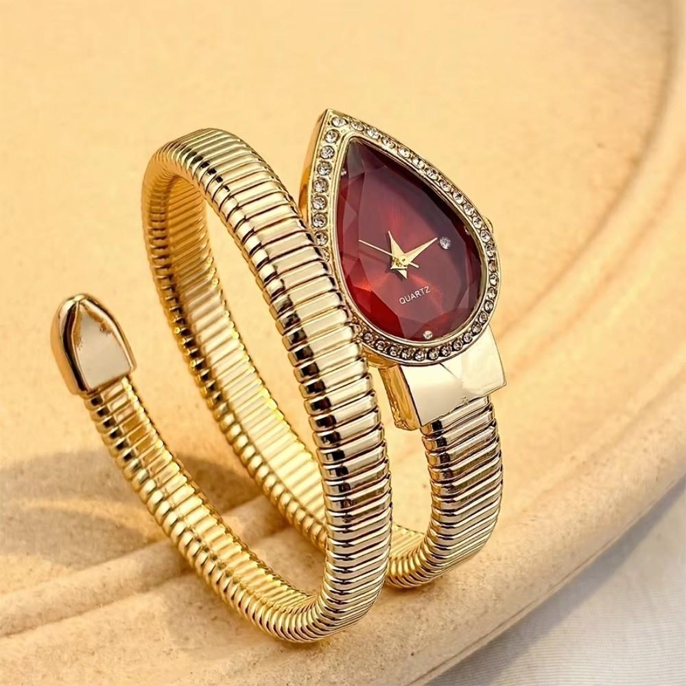 

New Water Drop Headed Quartz Watch Stainless Steel Strap Elegant Wristwatch Bracelet Snake-shaped Band Watch Women s Watch красный