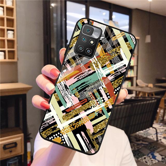 Redmi 9 Fall für Xiaomi Redmi 10 Fall Gehärtetes Glas Abdeckung Redmi 9a 9c Nfc 8a 8 7a 6a Hinweis 8 9 10 Pro Zurück Feder Gemalt Coque