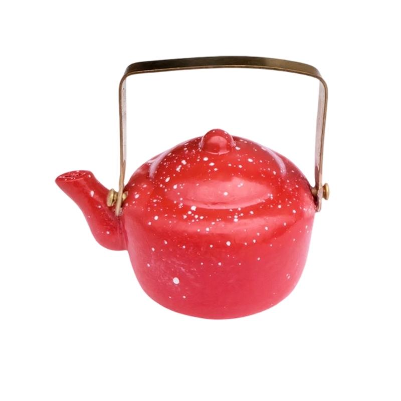 Pretend Play Kitchen Kettle Toy Miniature Enameled Model For Dollhouses Scene Easy Carry Handle Design