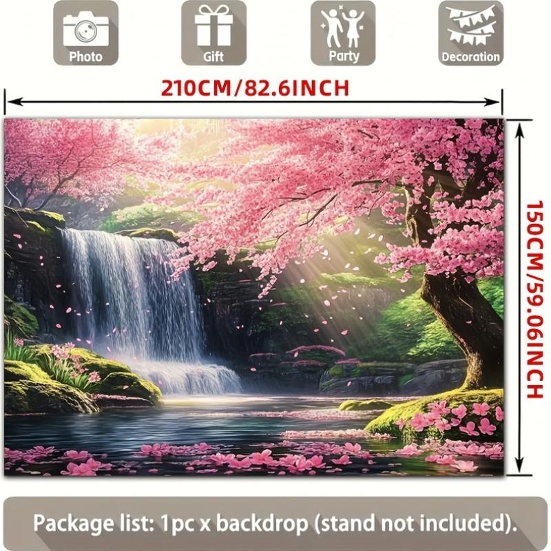 2D Flat Banner 1 Piece of Pink Cherry Waterfall Scenery Background Fabric Polyester Background Fabric Party Decoration