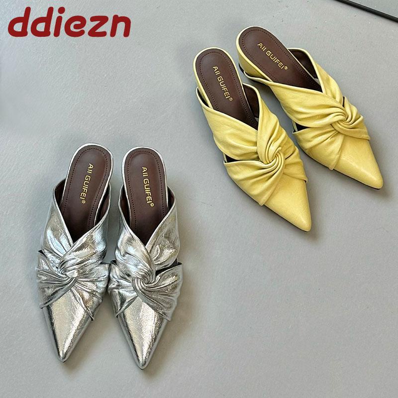 Fashion Fashion Pointed Toe Female 5CM Heels Women Slippers Slides Mules Shoes New In Summer Spring Ladies Heeled Slippers Sandals Shoes