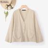 ZANZEA Women Casual V-Neck Loose Long Sleeve Cotton Blouse