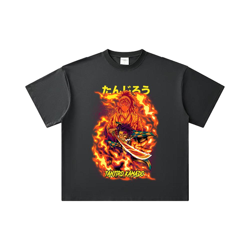 260 GSM Double Yarn 32 Count 100% Cotton Demon Slayer V107 Tanjiro Print Unisex Heavy Cotton T Shirt