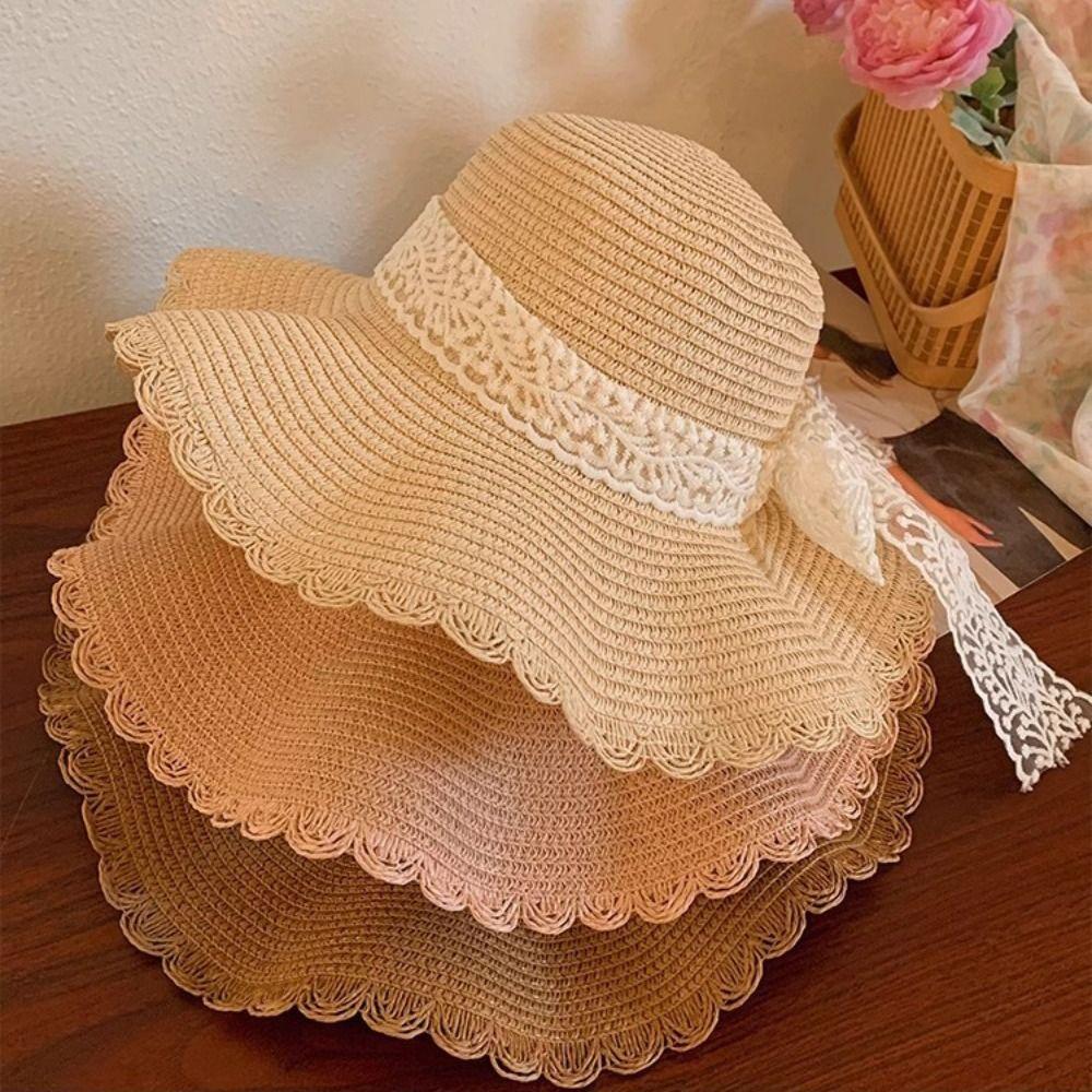 Large Brim Straw Hat Sunshade Fisherman Hat Casual Beach Cap  Women