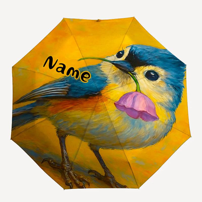 

1pc Bird Flower Custom Name Automatic Folding Umbrella, Durable Plastic & Iron, Lightweight for Outdoor Daily Use S1230052