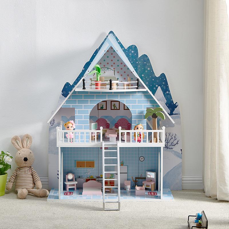 Nordic Wooden Dollhouse for Boys & Girls: Princess Villa Playset